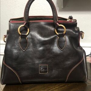 Dooney & Bourke Large Florentine Dark Brown Satchel with Gold Accents